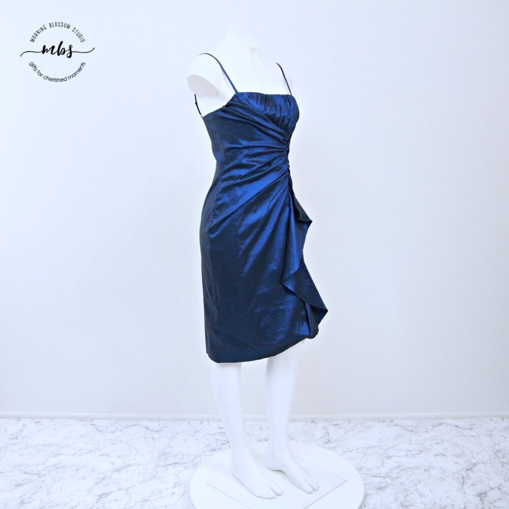 Adrianna Papell Occasions Spaghetti Strap Shimmer Midi Dress Blue Women 8